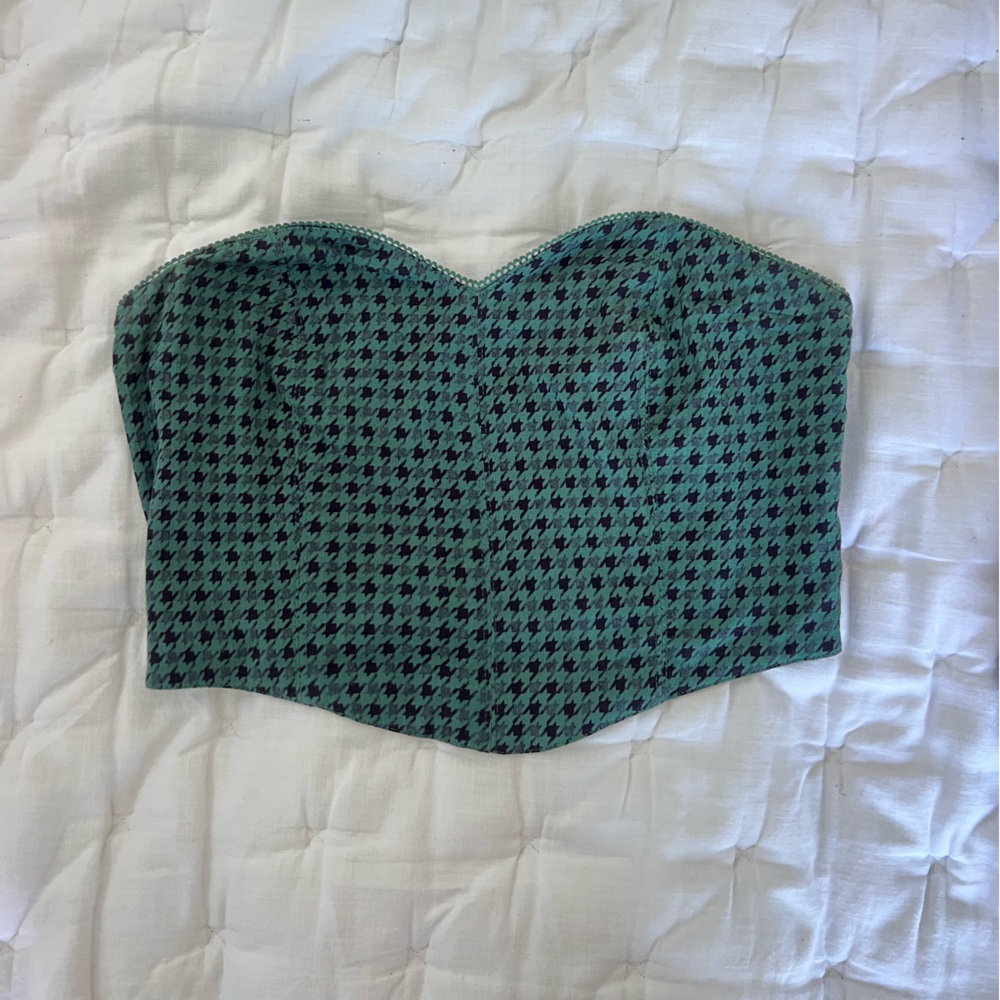 Free People Green & Black Houndstooth Strapless Bodice S/P